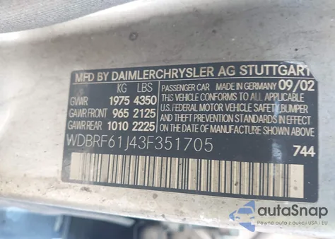 2003 Mercedes-Benz C 240 from USA, damaged, VIN WDBRF61J43F351705